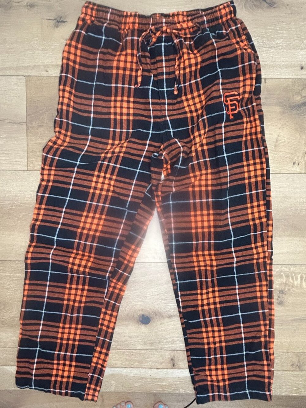 San Francisco Giants Plaid Lounge Pants Pajama Bottoms Orange Black Adult L